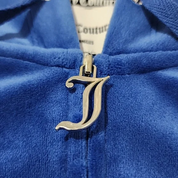 Juicy Couture Y2K Blue Velour Hooded Sweatshirt 1X - Picture 3 of 9